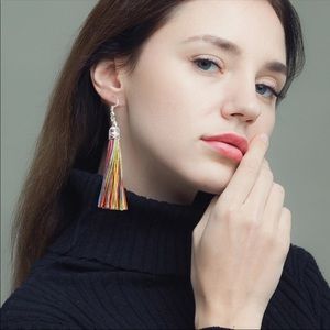 Jewelry - Bohemian silver top tassel drop earrings in purple Jewelry - Bohemian silver top tassel drop earrings in purple